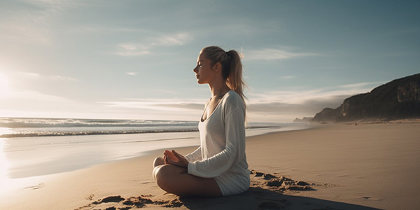 Yoga class on a beach